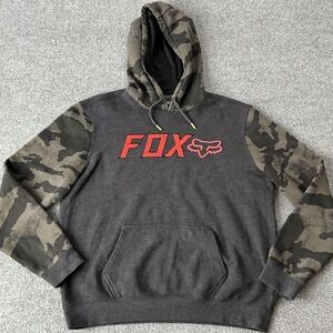 Fox Racing Hoodie Mens XL Gray Camo Pullover Moto Graphic Fleece Sweatshirt